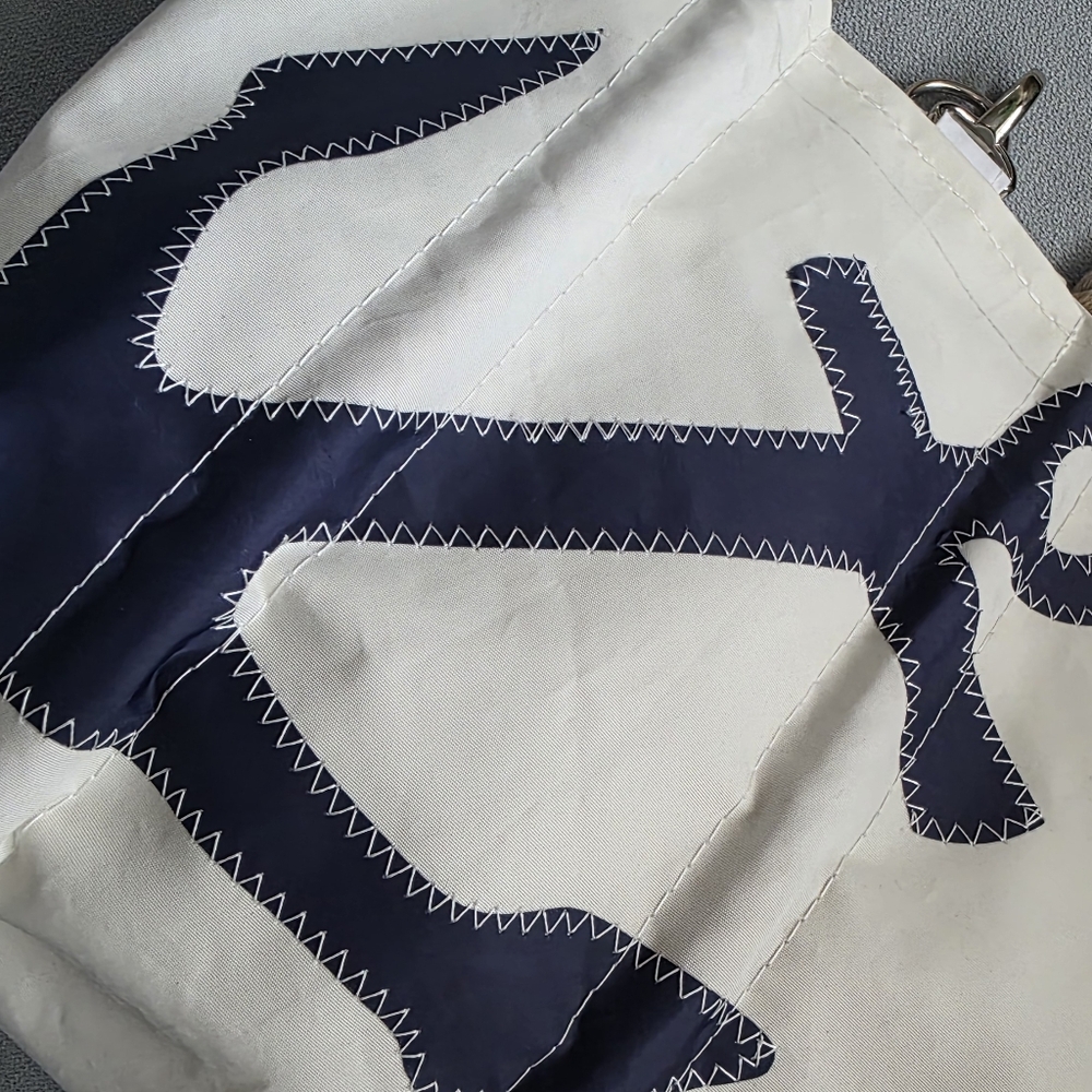 SEA BAGS Recycled 100% Recycled Sail Cloth Tote Bag Blue Anchor Water Resistant - Picture 2 of 10